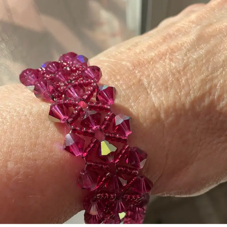 Pink Swarovski Crystal Bracelet with Gold Filled Filagree Box Clasp Artisan Made 7.5”