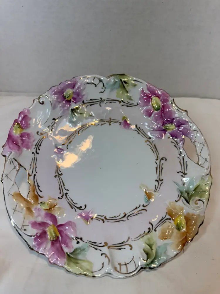 Antique Estate Find Porcelain Low Bowl Hand Painted