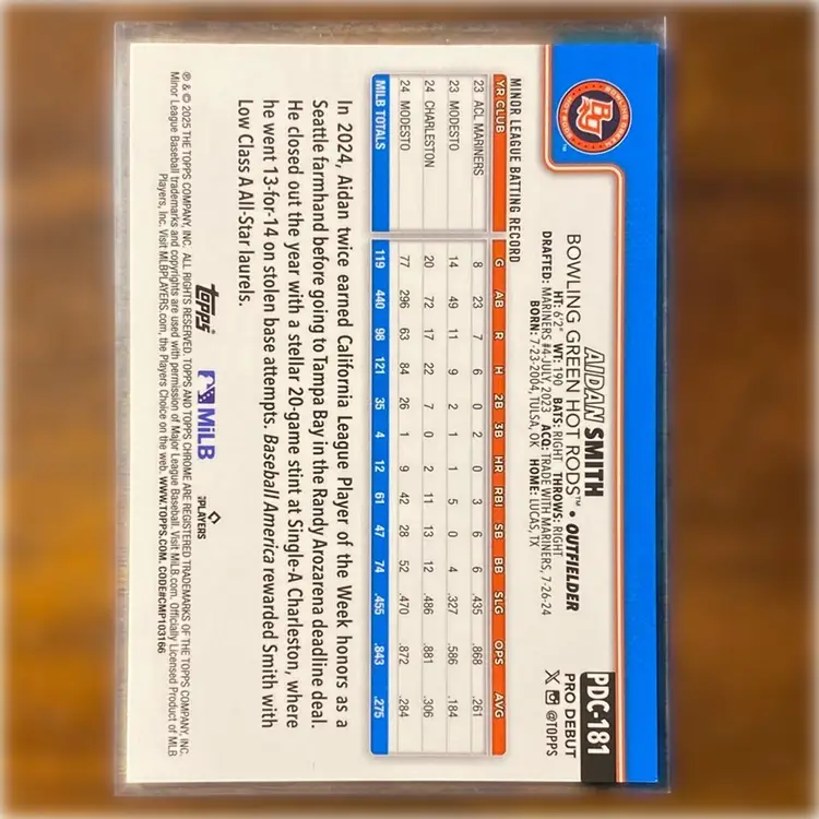 2025 Topps Pro Debut Aidan Smith Orange Refractor /25 Rays