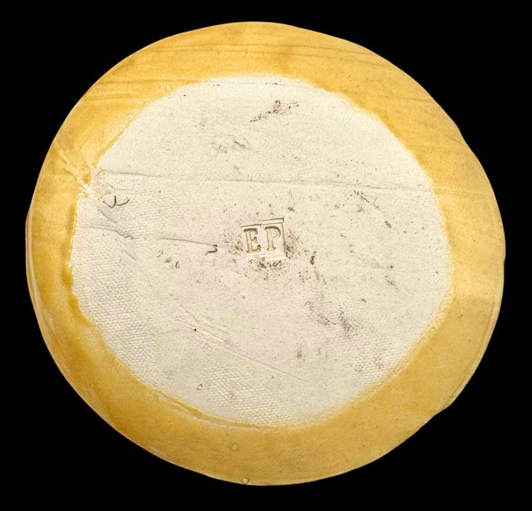Signed Studio Art Pottery Trinket Dish Yellow Floral Honeybee Bee Bees Round 5”