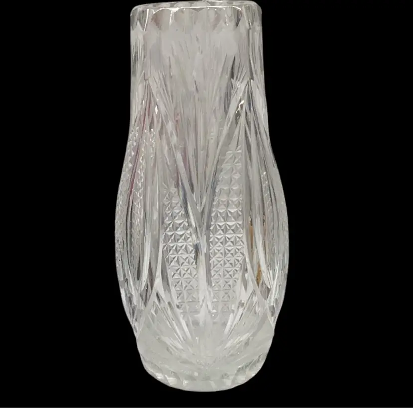 Beautiful Vintage Cut Crystal Vase With Fantastic Optics Wheat Or Corn 4 X 8 Inches