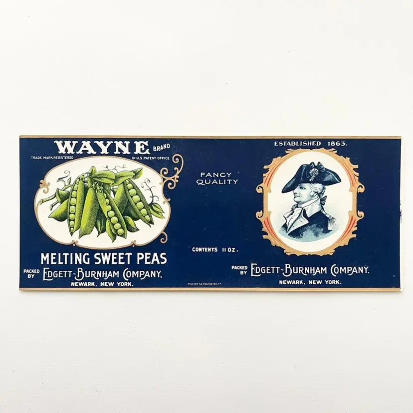 Wayne Brand Canned Peas Paper Label Vtg 1940s Green Vegetables Food Advertising