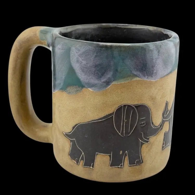 Signed Mara Mug Elephant Design Large Heavy Mexico 4 1/4 X 5 1/2"