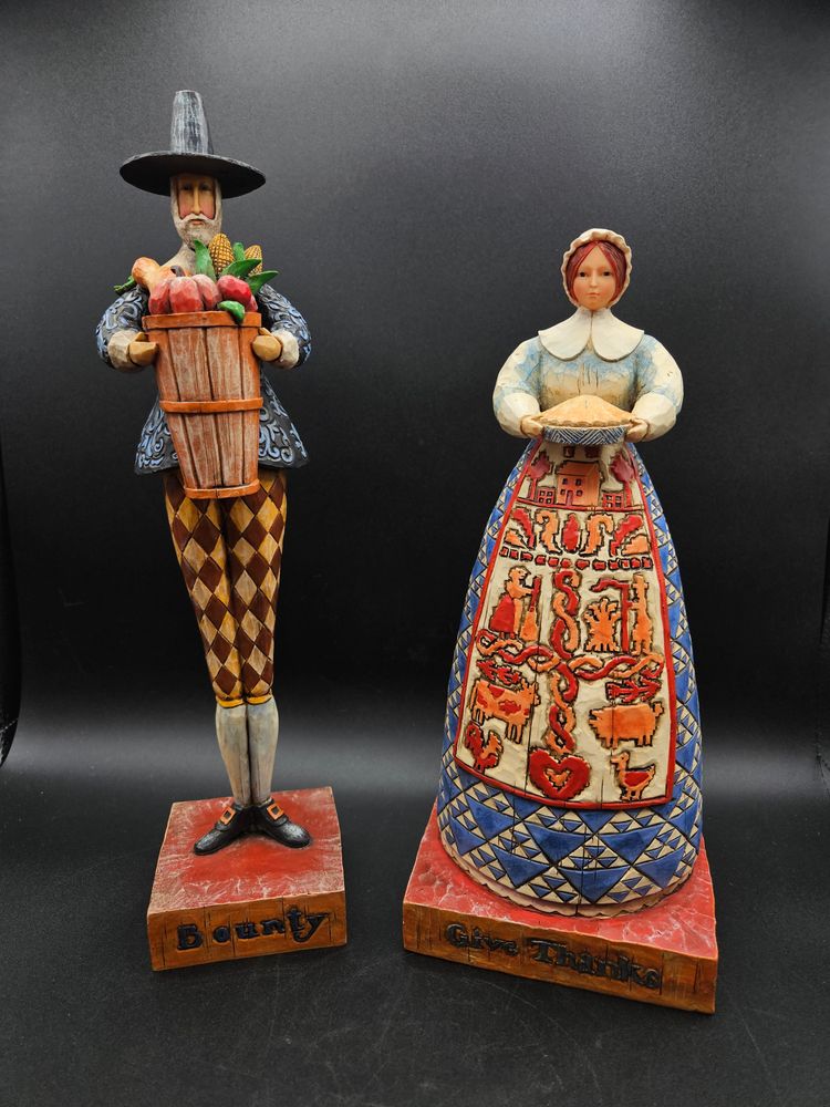 Jim Shore Bounty & Give Thanks Thanksgiving Pilgrim Figurines 2004 Vintage