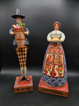 Jim Shore Bounty & Give Thanks Thanksgiving Pilgrim Figurines 2004 Vintage