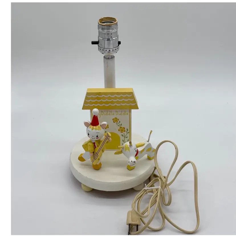 Vintage Wood Lamp Storybook Nursery Hey Diddle Diddle Hand Painted Retro
