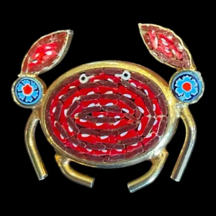 Micro Mosaic Red Crab Brooch 1.5”