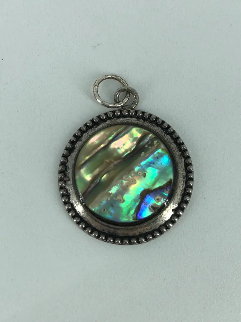 Vintage Abalone Silver-Tone Necklace Pendant