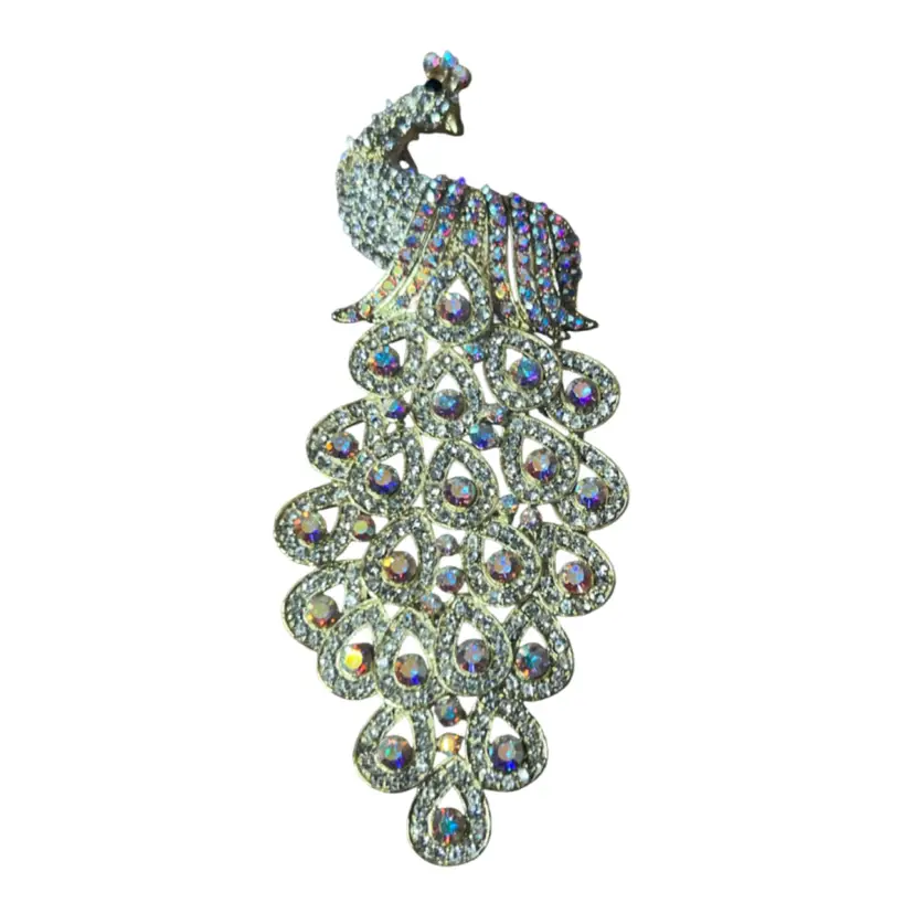 Vintage Rhinestone Peacock Brooch