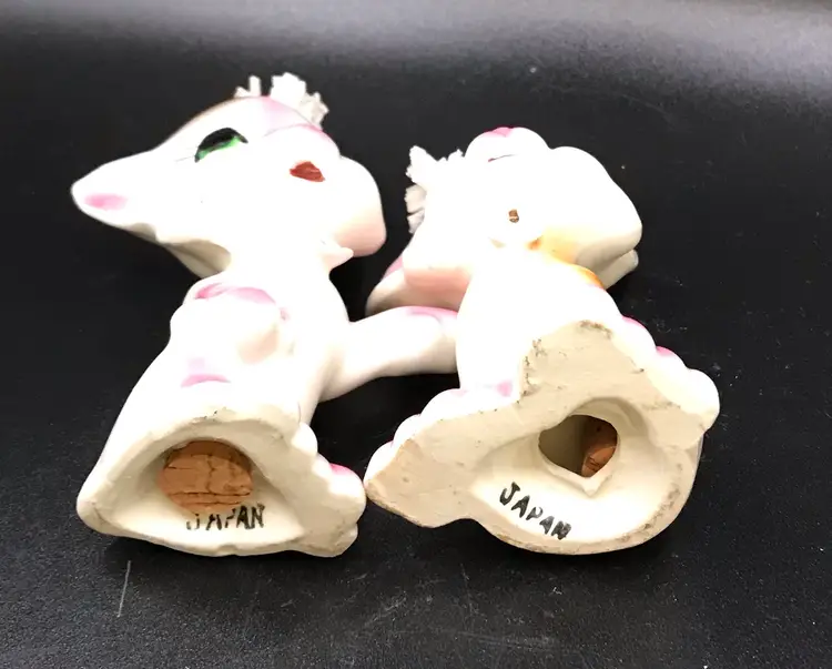 Vintage Spaghetti Green Eyed Kitty Cats Salt & Pepper Shakers Japan
