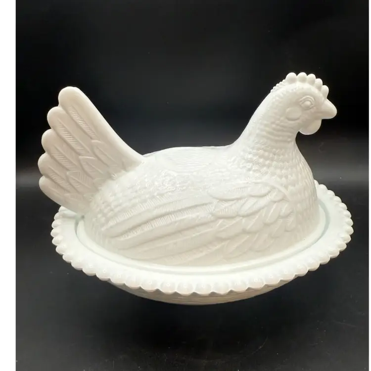 Indiana Glass Milk Glass Hen On Nest Covered Dish