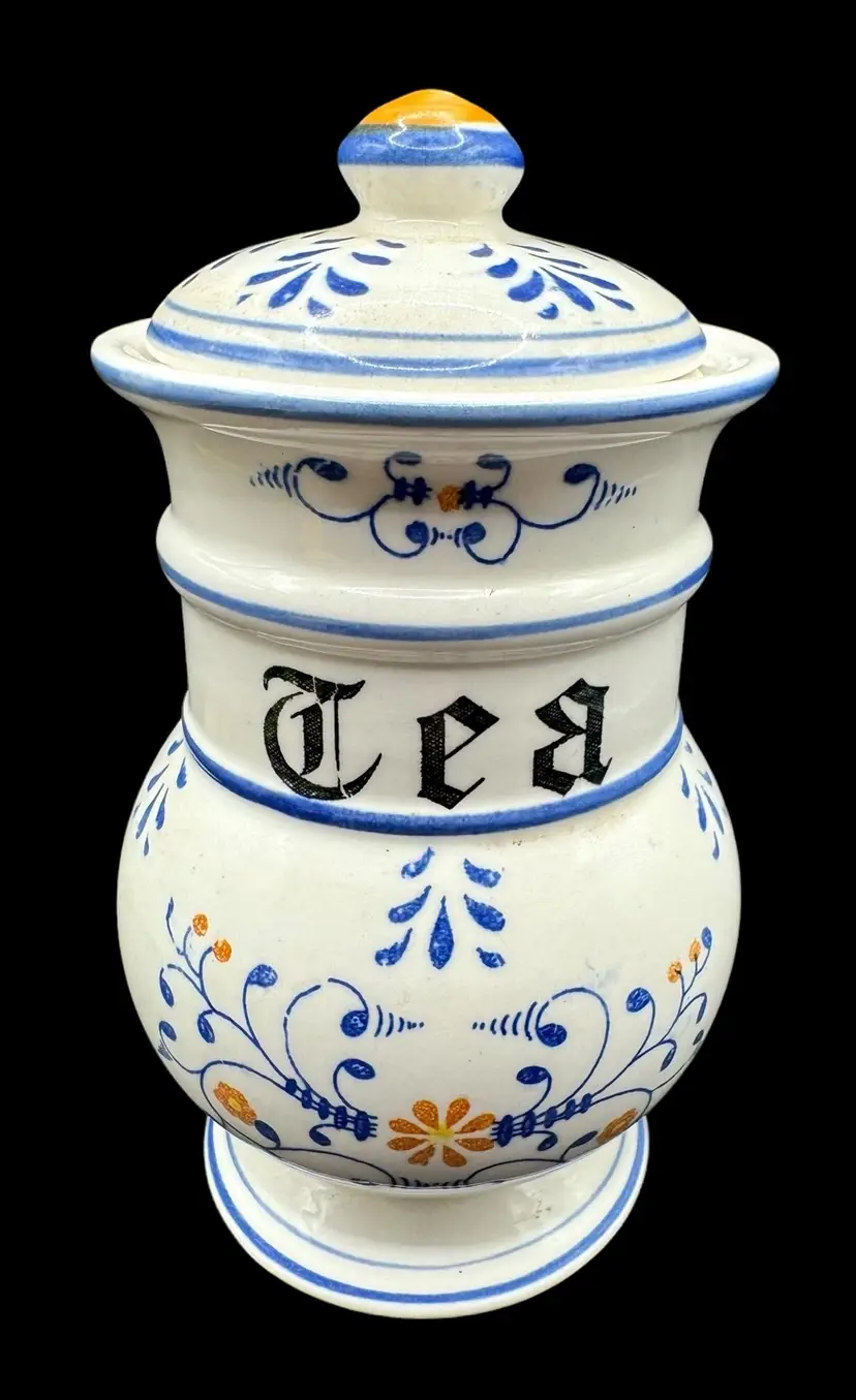 Vintage Royal Sealy Heritage Collection Tea Canister Made in Japan White Blue 6”
