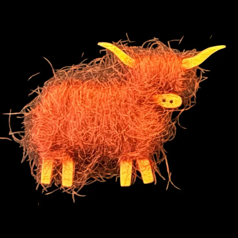 Fuzzy Highland Cow Brooch Pin 2”