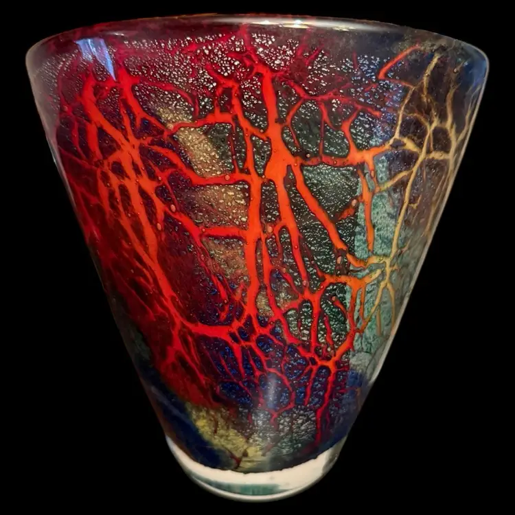 Badash Hand Blown Cased Glass Fan Vase 7”x6.5”