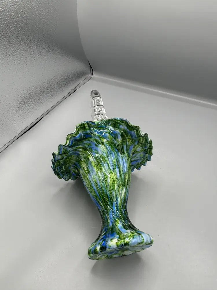 Vintage Fenton Aventurine green with blue basket