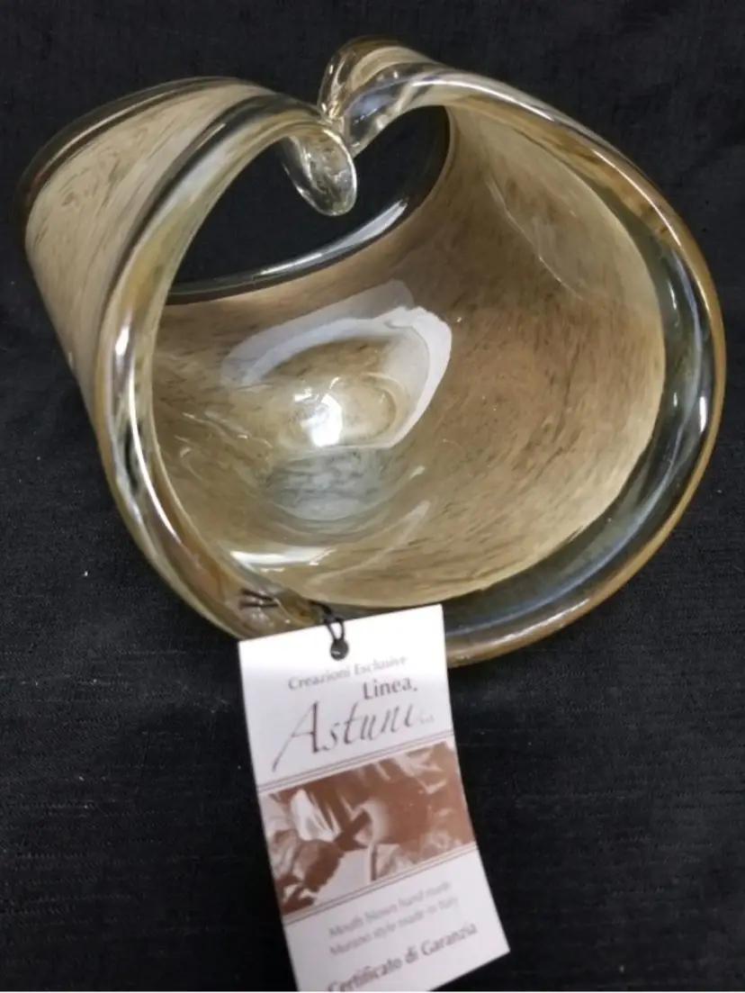 Beautiful Folded Clear And Gold/Caramel Glass Basket by Linea Astuni