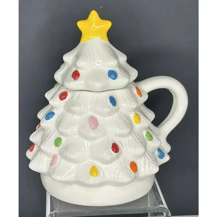 Mr. Christmas Nostalgic White Christmas Tree Figural 16 oz. Mug with Lid