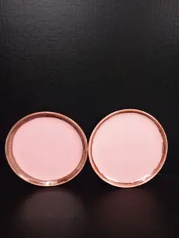 Vintage 2 piece set of Jaska of California Mid Century 1950s Pink/Brown Drip 7 in plates $