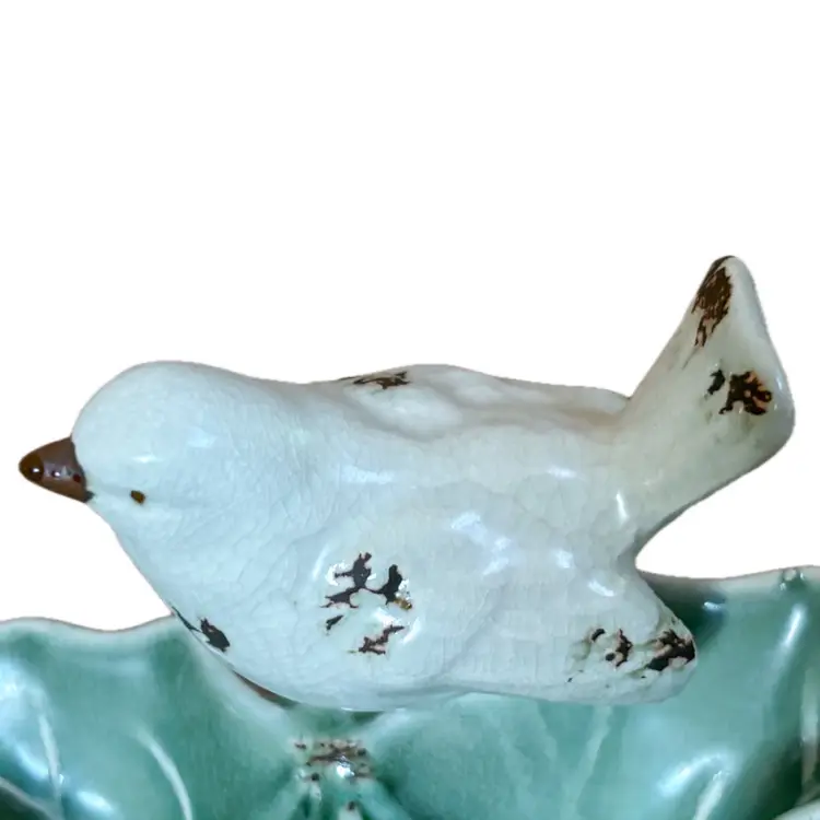 Creative Co-Op Green Leaf Bird Trinket Dish Ceramic Botanical Nature Cottagecore