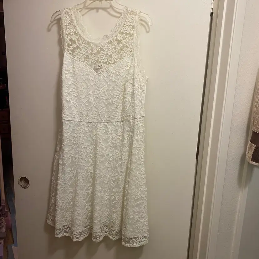 Love Squared Womens Ivory All Lace Midi Tank Dress 2X 2XL A Line Bust 46”