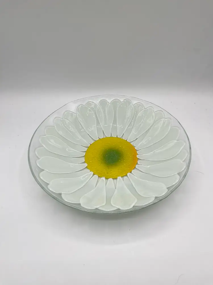 Large Villeroy & Boch Flora Vitrium White Daisy Fused Glass Bowl