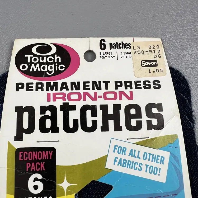 Iron-On Patches Vintage 1968 Denim Fabric In Orig Package Touch O' Magic #217