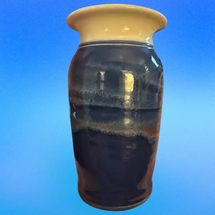 Vintage Studio Pottery Ceramic Vase Signed Mark Hebing 7” X 4” Blue Drip