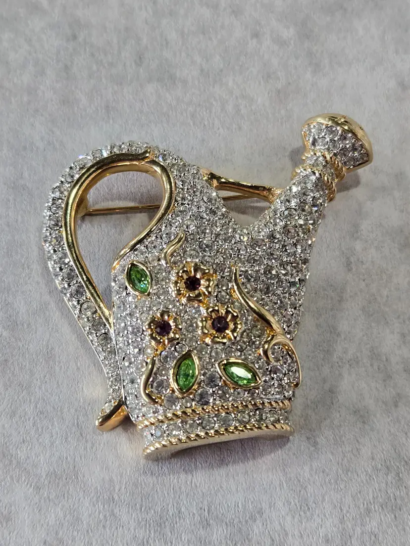 Vintage Signed Signature Swarovski Watering Can Brooch