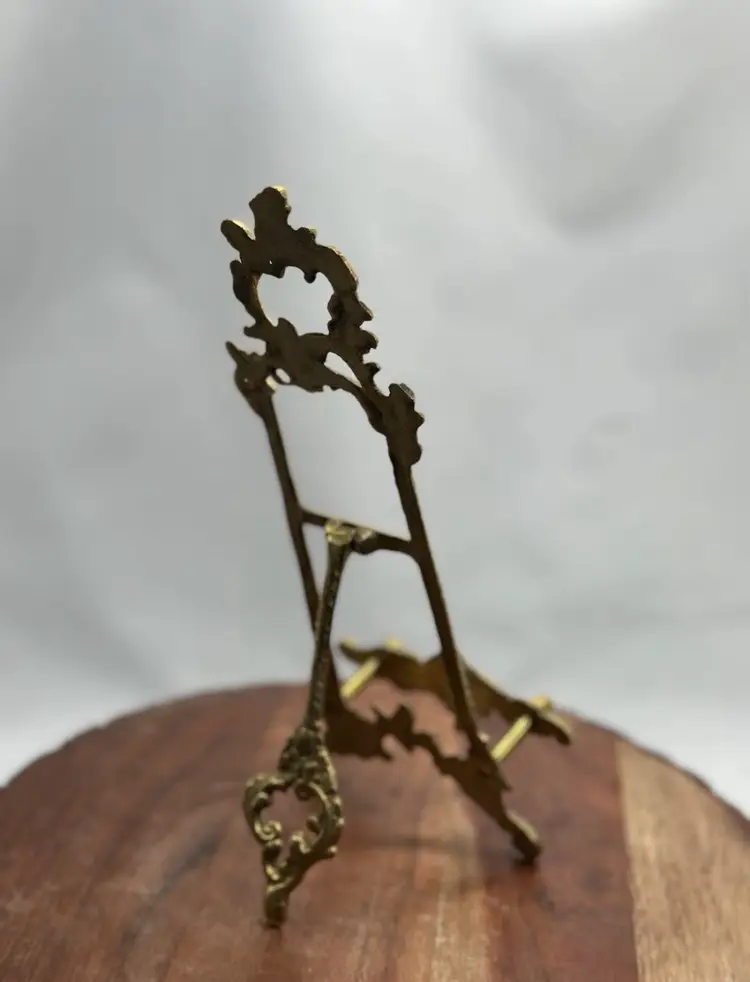 Vintage Brass 9” Easel Book Picture Frame Plate Vintage Ornate Display Stand