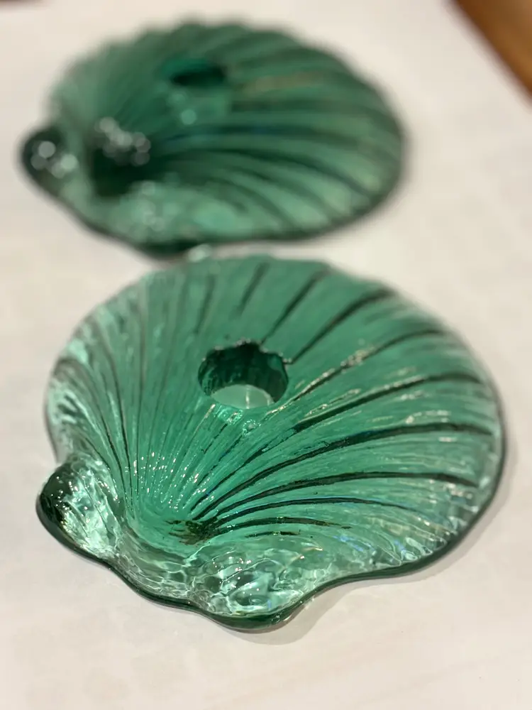 Recycled Green Glass Shell Candle Holders/paperweights