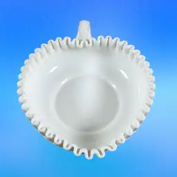 Fenton Hobnail Milk Glass Crimped Heart Handled Candy Dish 8”