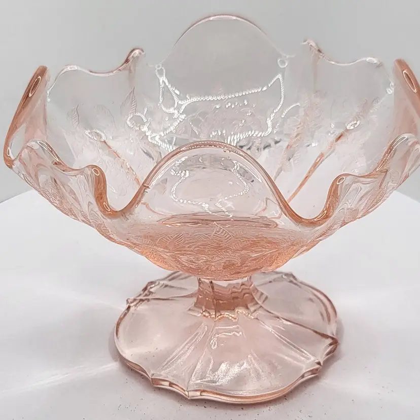 Vintage Pink Depression Crimped Glass Compote
