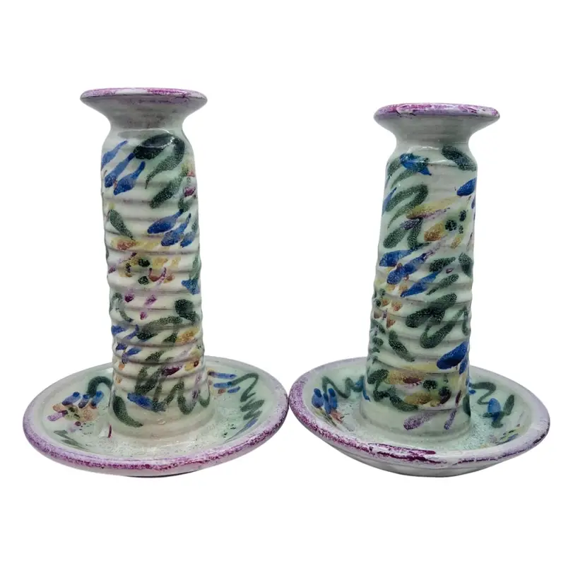 Vintage Signed The Potter’s Garden (TPG) Pottery Candlestick Holders 6.5”