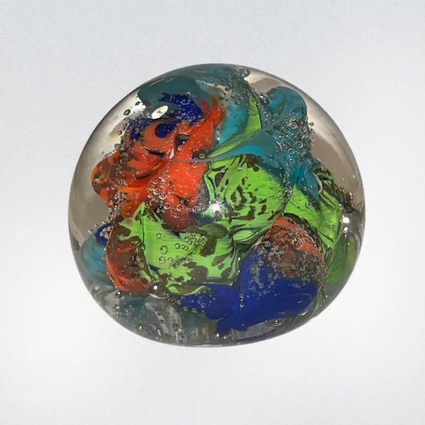 Multi Color Art Glass Paperweight Signed | 2.75”