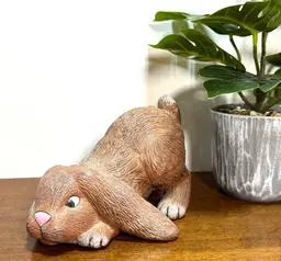 Vintage Ceramic Bunny Rabbit Figurine Hand Painted Handmade Brown 1987