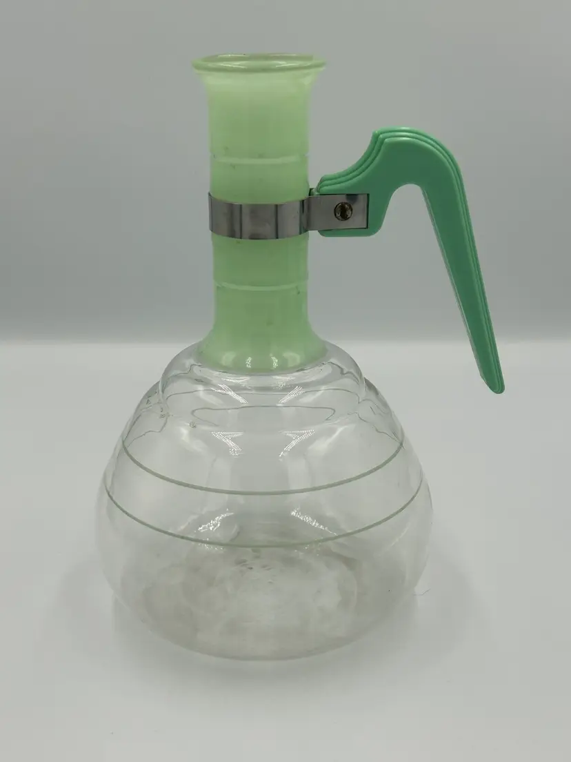 MCM Glass Coffee Carafe Green Striped With Handle