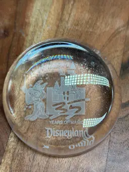 Walt Disneyland 35th Anniversary Domed Glass Paperweight Sorcerer Mickey Mouse