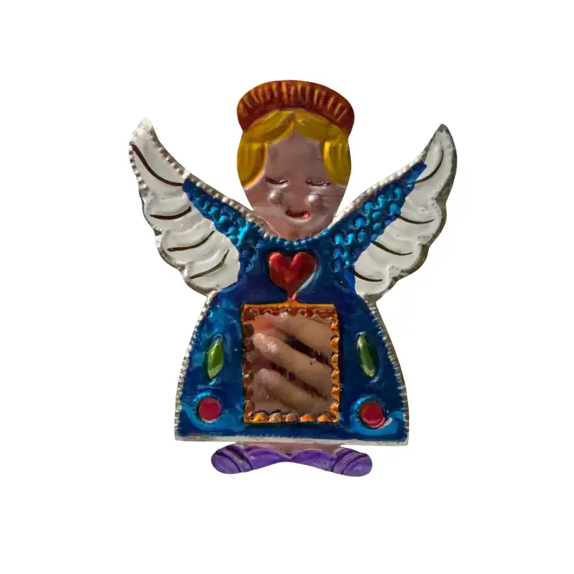 Handcrafted Embossed Angel Tin Mirror: Mexican Folk Art Decor