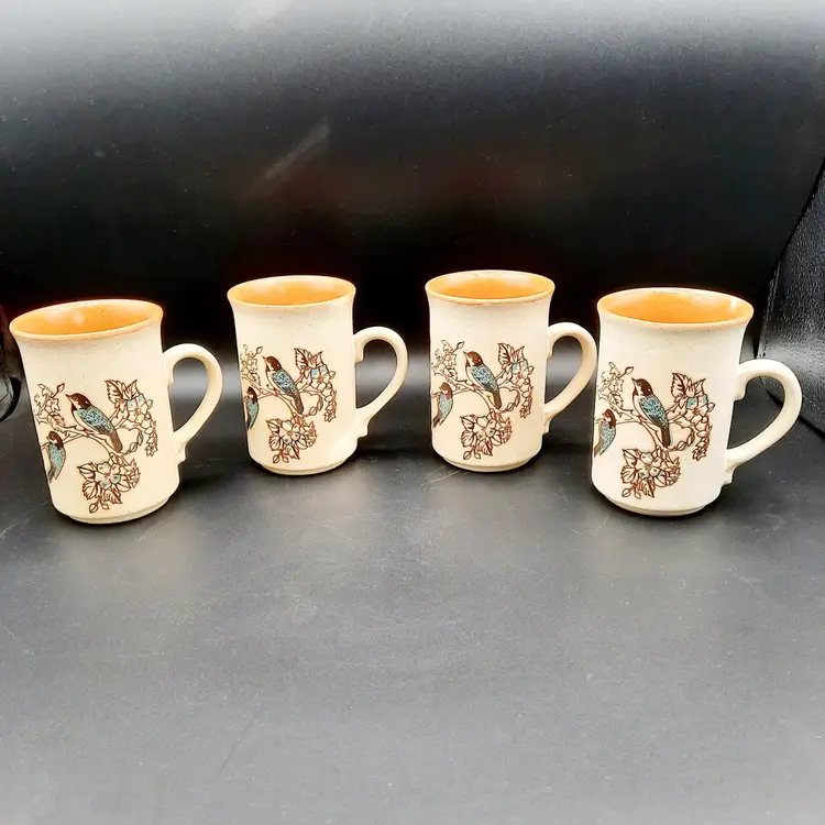 Vintage Bluebird Mugs Ashdale Pottery England Set of 4 Coffee Tea