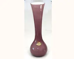 Purple Amethyst White Cased Glass Tall Bud Vase Vintage Guildcraft Italy MCM