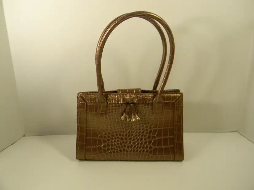 Liz Claiborne Purse-Bag Copper Faux Gator Pattern Bow & Tassel