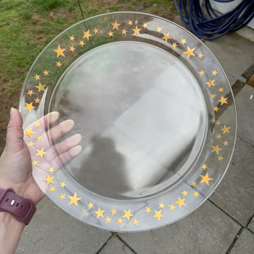 Arcoroc France Glass Gold Star Charger Serving Platter Party Celebration 12”