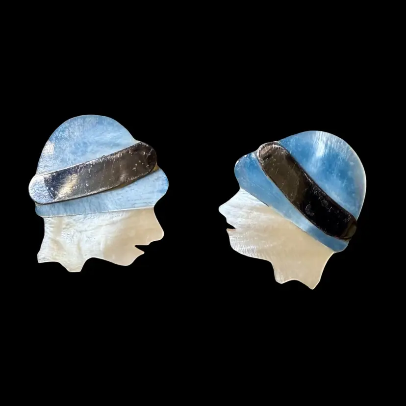 Flapper Lady Wearing Hat Earrings - For Pierced Ears