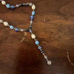 Vintage Chain Beaded Necklace Blue & White 16”