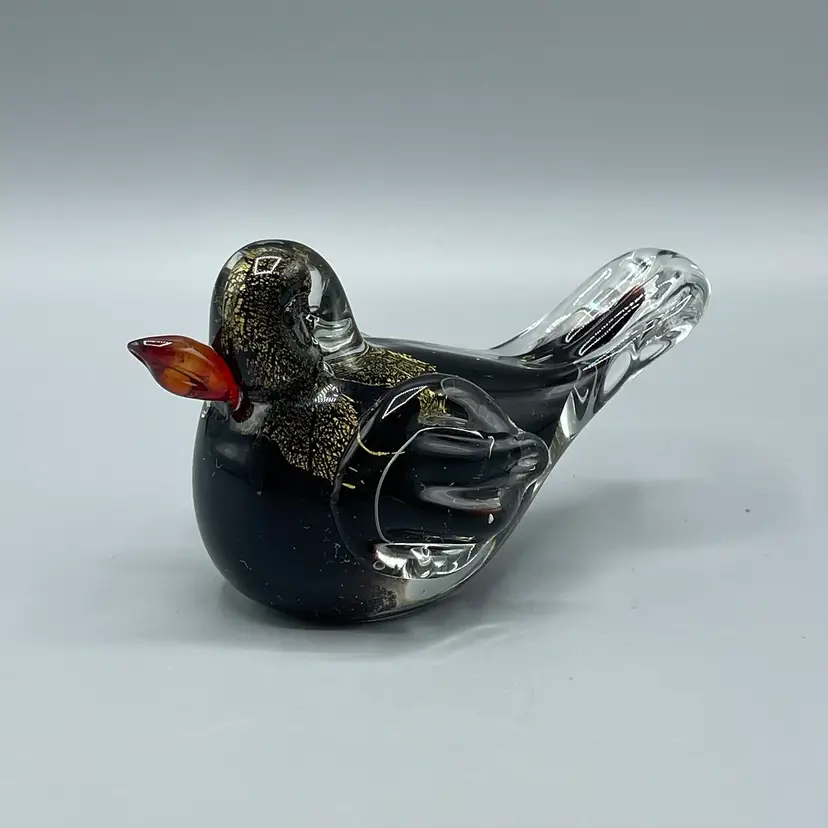 Black & Gold Art Glass Bird Figurine