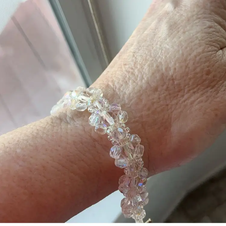 Clear Swarovski Crystal Bead Bracelet with Toggle Artisan Made 7.25”
