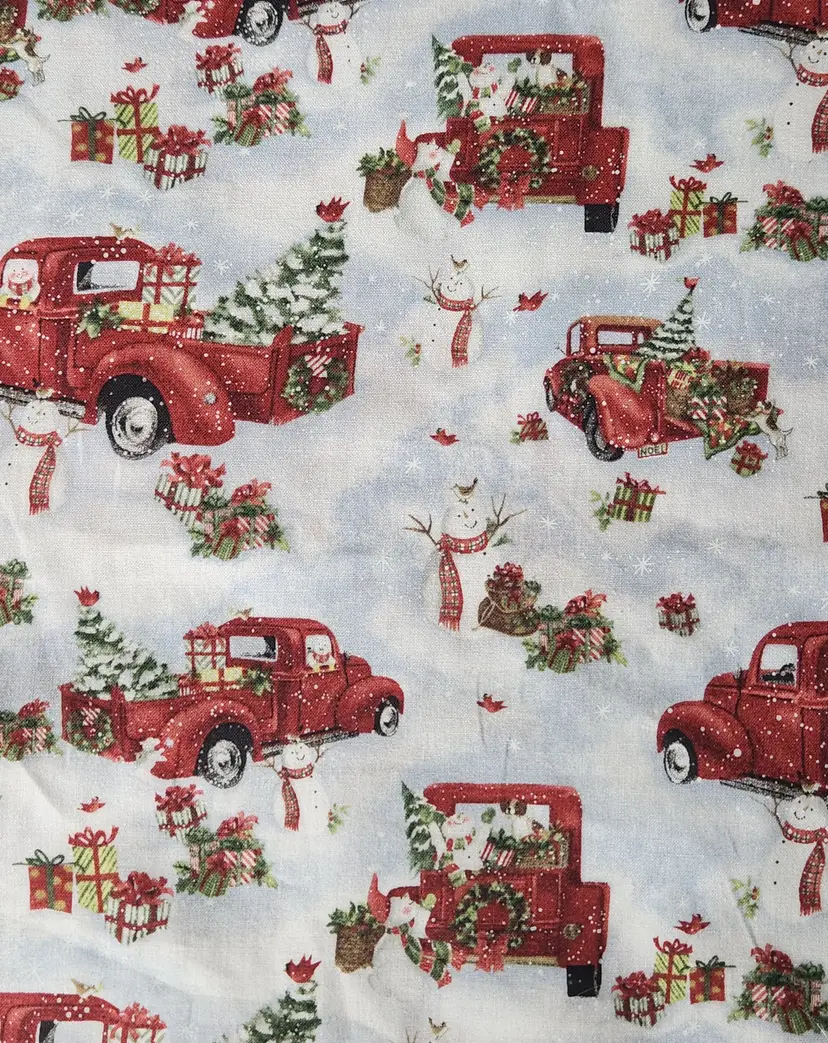 Snowy Truck Day Cotton Fabric