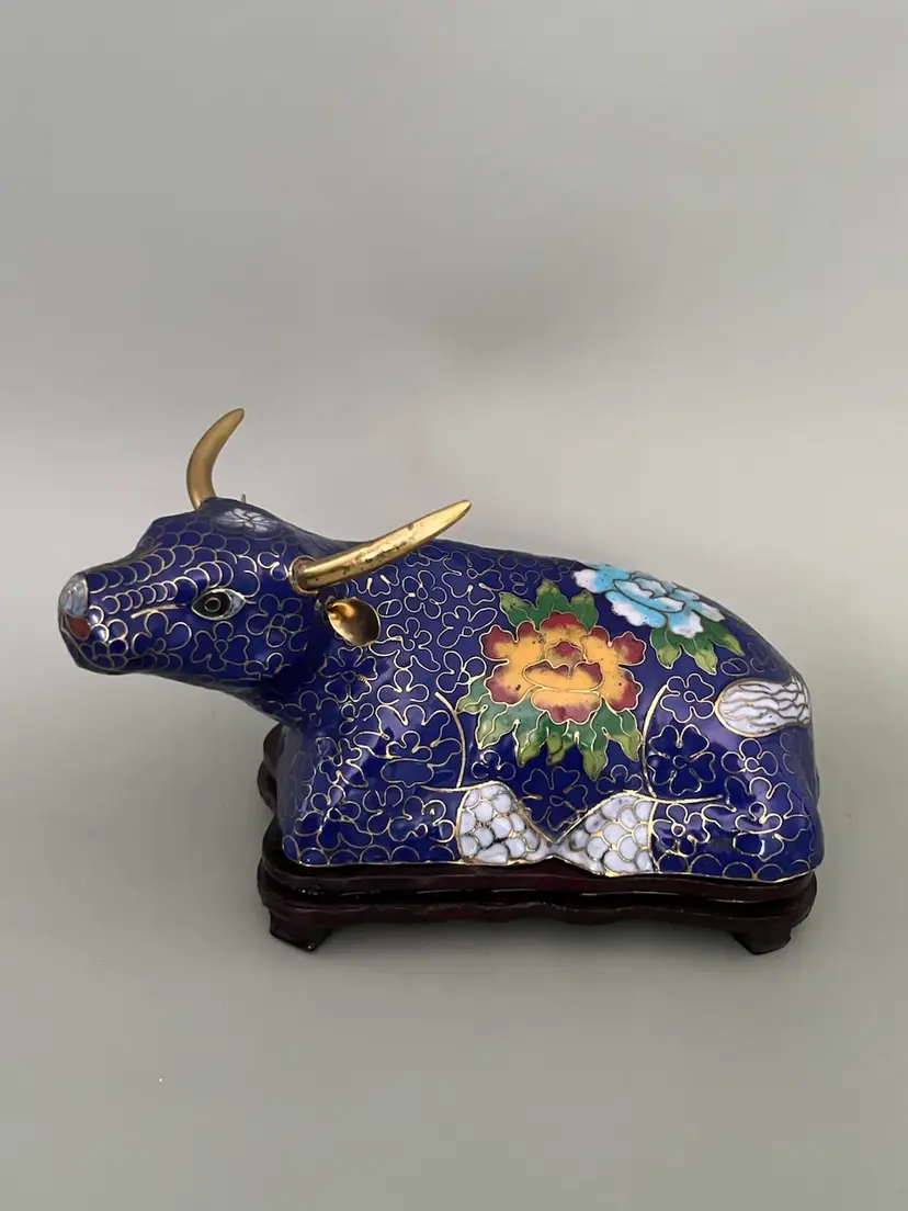Vintage Chinese Cloisonné Water Buffalo Figurine