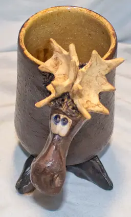 3D Studio Pottery Ugly Face Moose Mug Signed 6" Tall