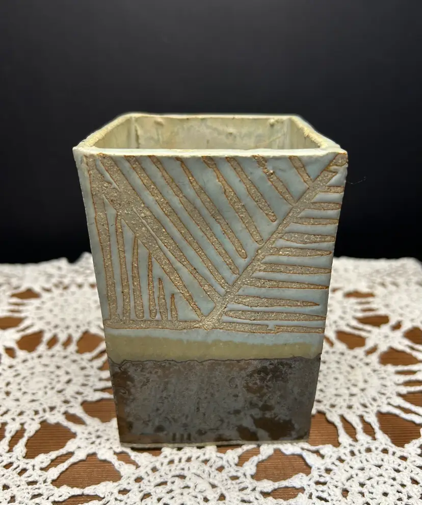 Pottery Planter Signed 5 1/2x 3 1/2 Brown Greens Drip Glaze